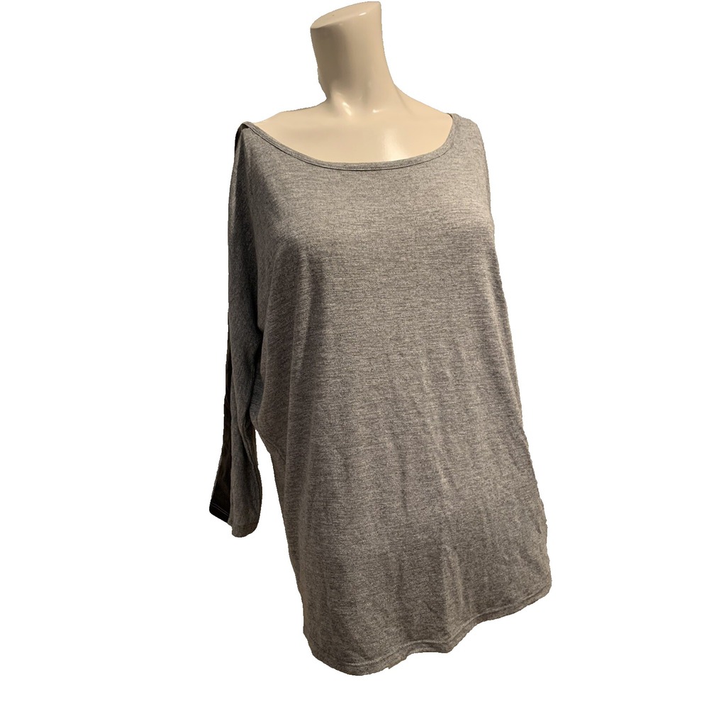 Old Navy Top Shirt Gray  Faux Leather Stripe 3/4 Sleeve Dolman  Med. NWT